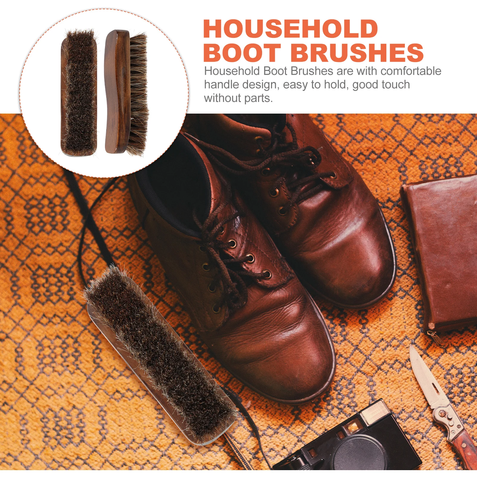 

2pcs Wooden Shoe Brush Horse Hair Cleaning Tools Professional Durable Boot For Home Travel Portable Wear-Resistant Household