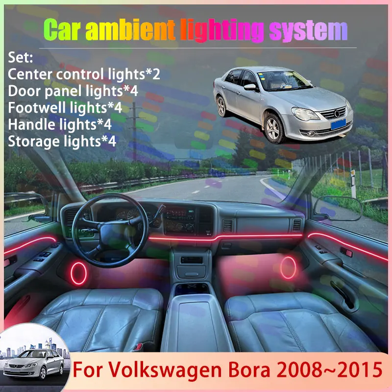 

Для Volkswagen Bora 2008~2015 MK2 (2-е поколение) 2/24 в 1: Комплект RGB-подсветки салона с эффектом бегущих огней и аксессуарами