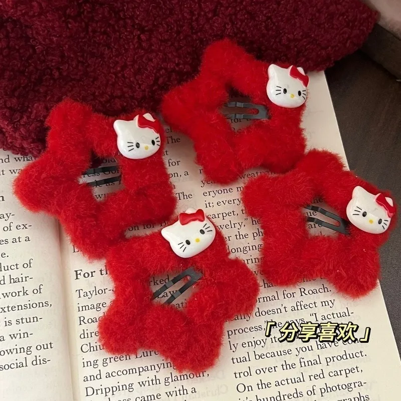 

Kawaii Hello Kitty Sanrio Student Cartoon Cute Headwear Children Christmas Hair Decorations Christmas Hairpin Gift for Kids