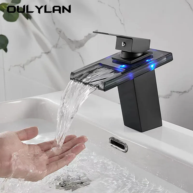 

Modern Minimalist LED Luminous Color Changing Faucet, Hydroelectric Power Waterfall Basin Mixing Faucet, Glass Faucet