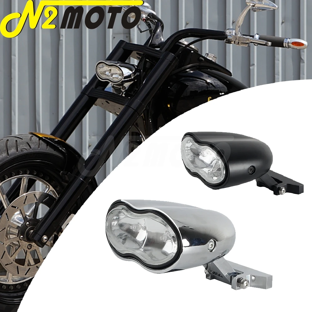 

55W Motorcycle Vintage H3 Oval Twin Dual Headlamp Lights For Harley Sportster Chopper Bobber BMW Custom Smooth Wave Head Lights