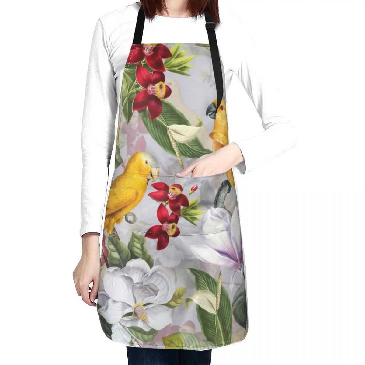 Vintage Parrot Tropical Jungle Botanical Garden Pattern Gray Apron Women's Home Clothes for home useful pieces Manicurists Apron