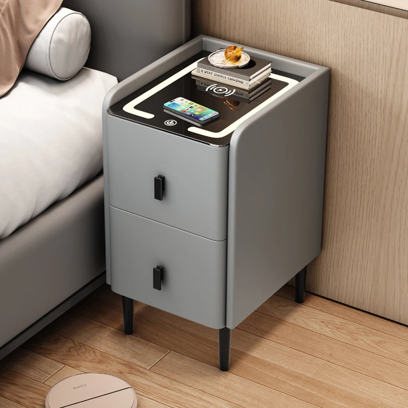 Minimalistische massief houten opbergkast Slim luxe nachtkastje Ultra smal nachtkastje Compacte slaapkamerorganizer met opladen