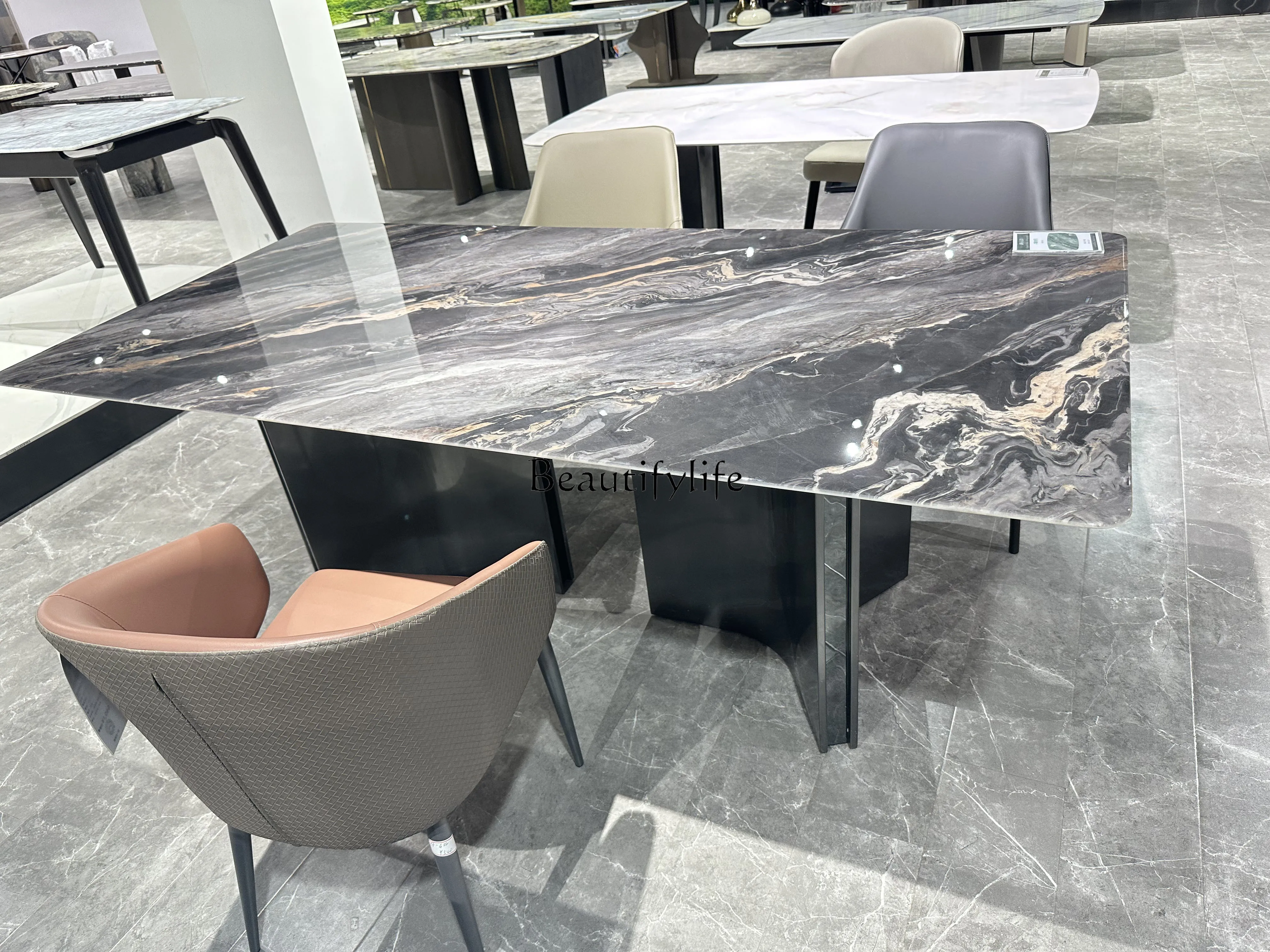 

Marble Material Rectangular Light Luxury Dining Table Water Drop Luxury Stone High Sense Household Dining Table