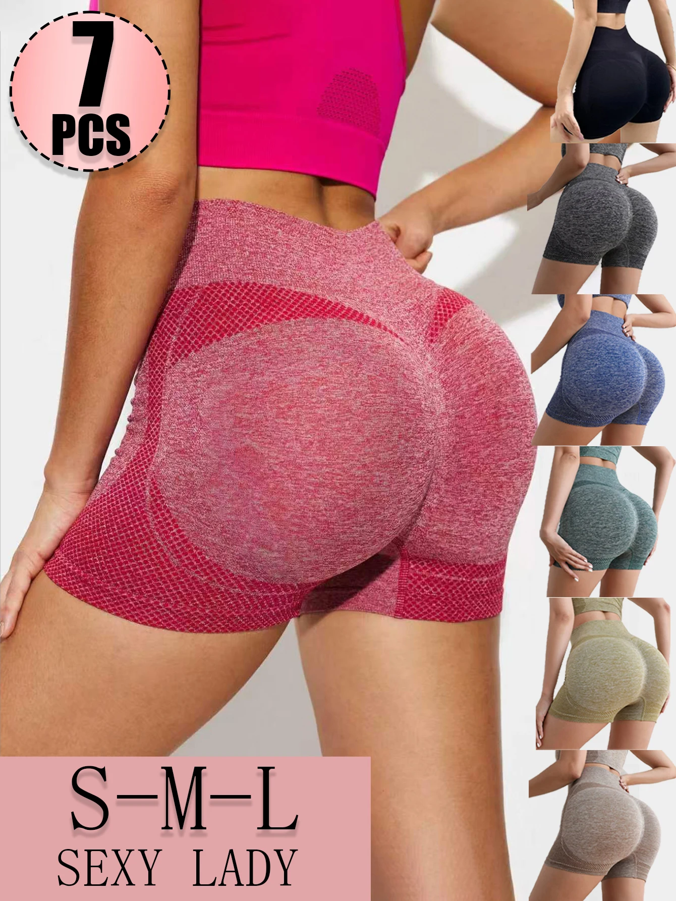 7PCS Women's Shapewear Leggings, Butt-Lifting Fitness Pants, High-Waisted Tight Yoga Wear, Abdominal Toning, Sexy Curved Bottom, Outerwear for Running and Yoga Shorts for Women