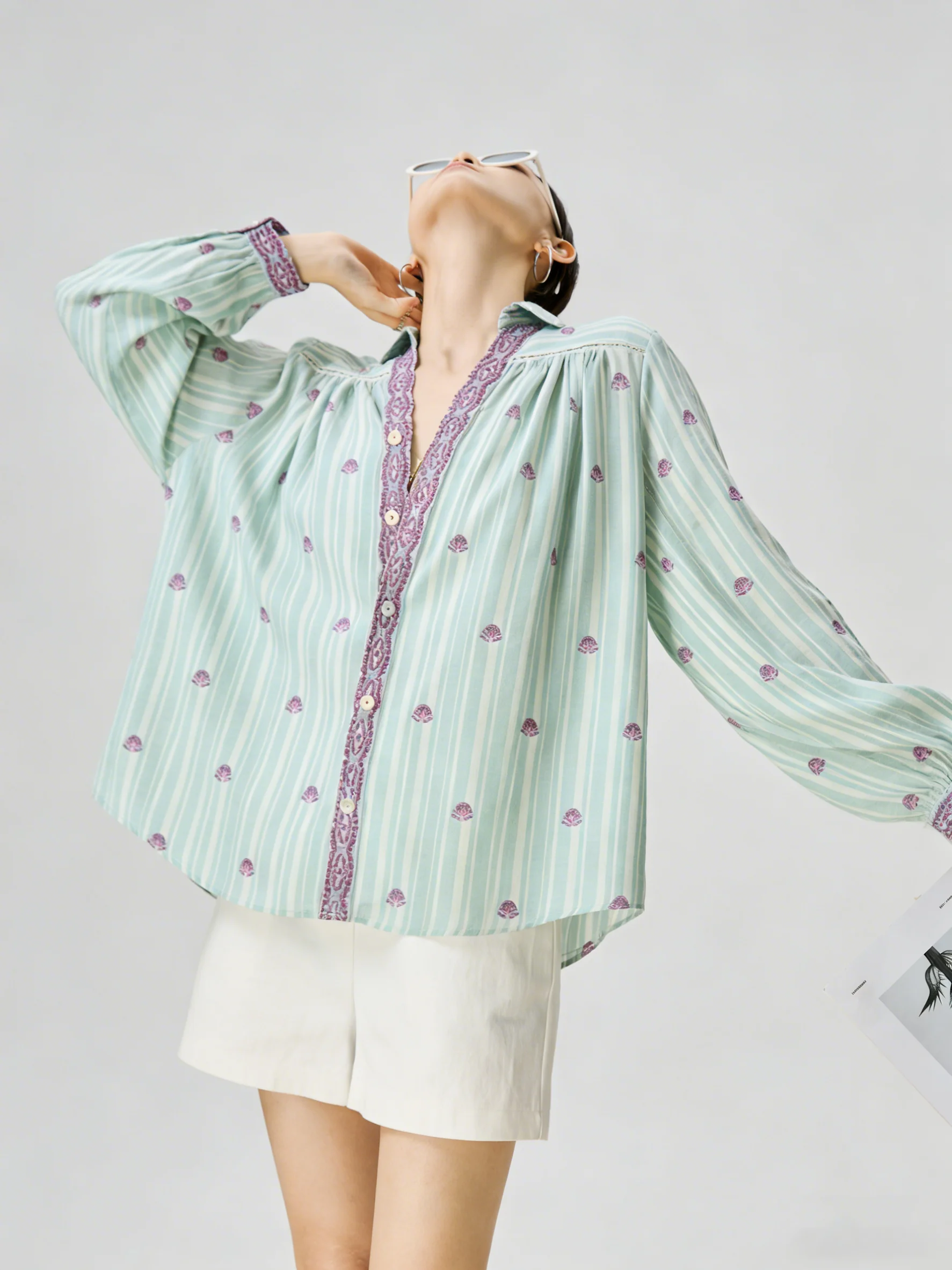 

2026 Summer Long Sleeve Sun Protection Shirt Embroidered Polka Dot Vertical Stripes Casual Style Women's Business Commute Wear
