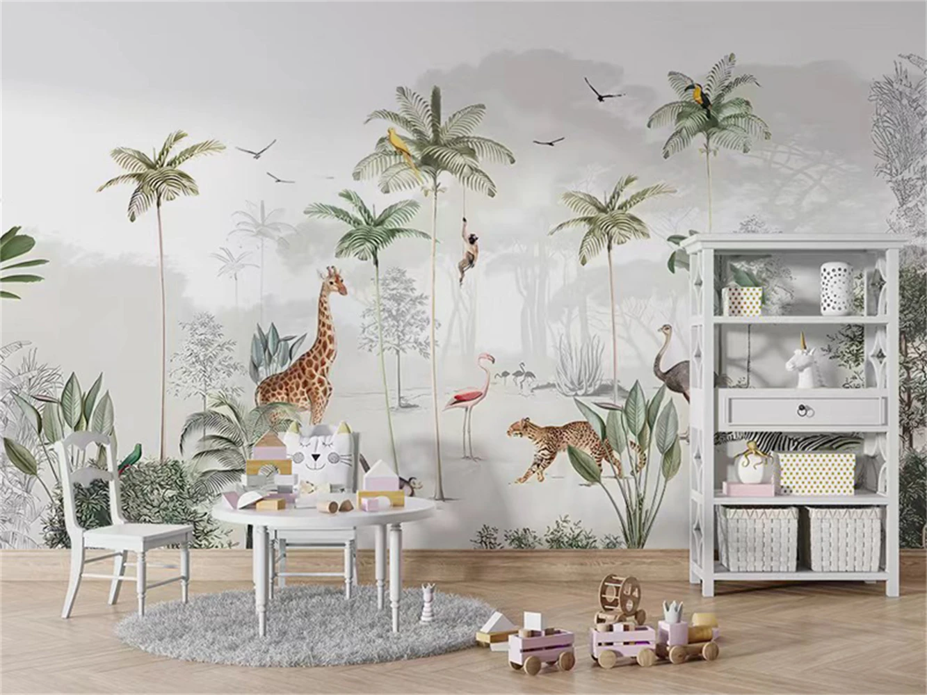 beibehang Palm tree tropical leaves wallpaper jungle nursery kids room background 3d cartoon animal photo mural papel de parede