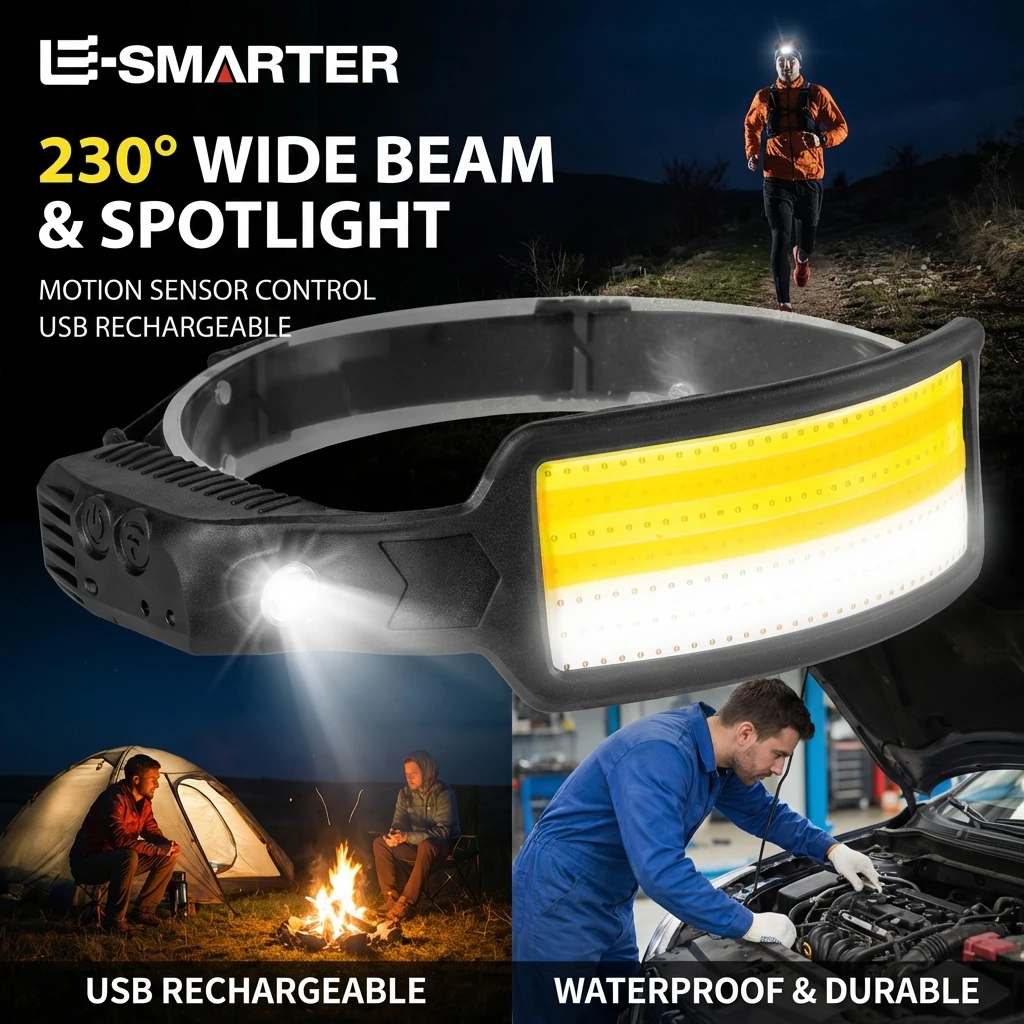 

Налобный фонарь с датчиком движения, светодиодный налобный фонарь COB со встроенным аккумулятором, USB-перезаряжаемый налобный фонарь, портативный налобный фонарь