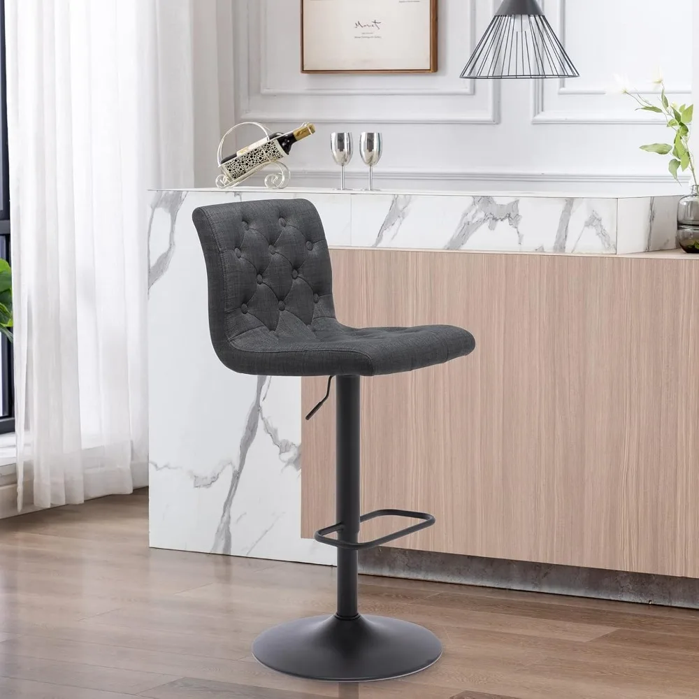 Upholstered Fabric Swivel Bar Stool with Adjustable Height and Back Support