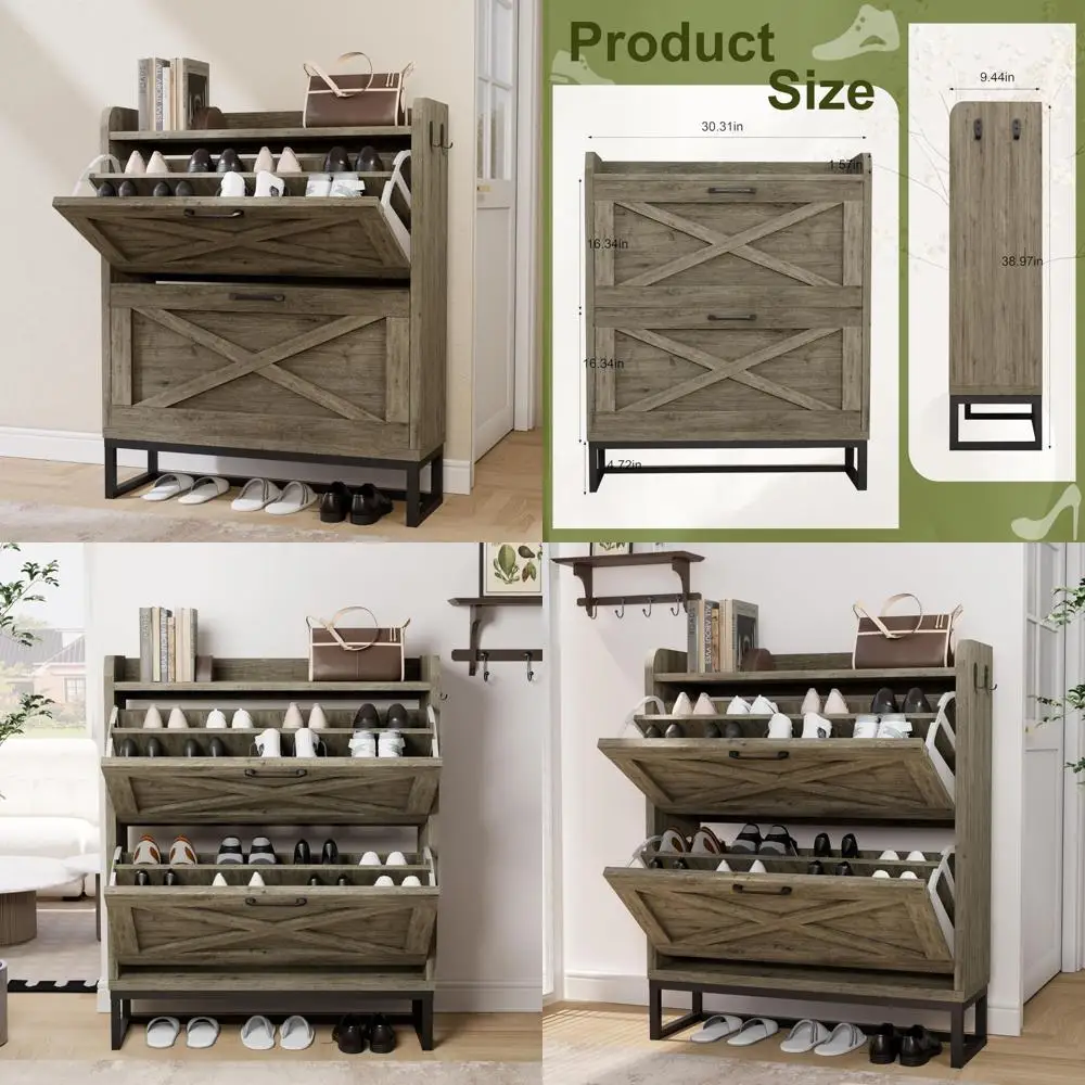 

Отдельно стоящий шкаф для хранения обуви с двумя ящиками для прихожей, скрытый шкаф-органайзер для обуви