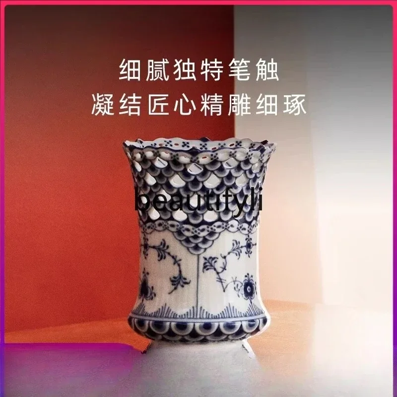 A  A57 Full Lace Hand Painted Flower Vase Living Room Home Decoration Ornaments