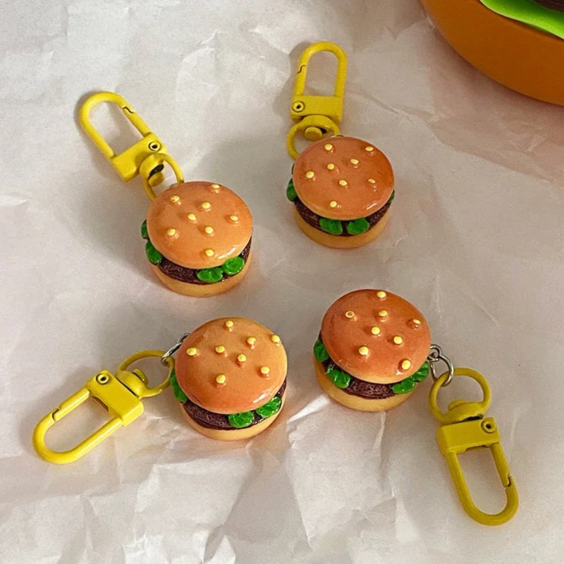 Mini Cartoon Simulation Hamburger Keychain Food Pendant Key Ring Creative Cute Food Hamburger Mobile Phone Straps Accessories