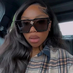 2024 Fashion Square Sunglasses Women 2023 Luxury Brand Quality Oversized Flat Top Black Big Shades Sun Glasses Female Eyewear