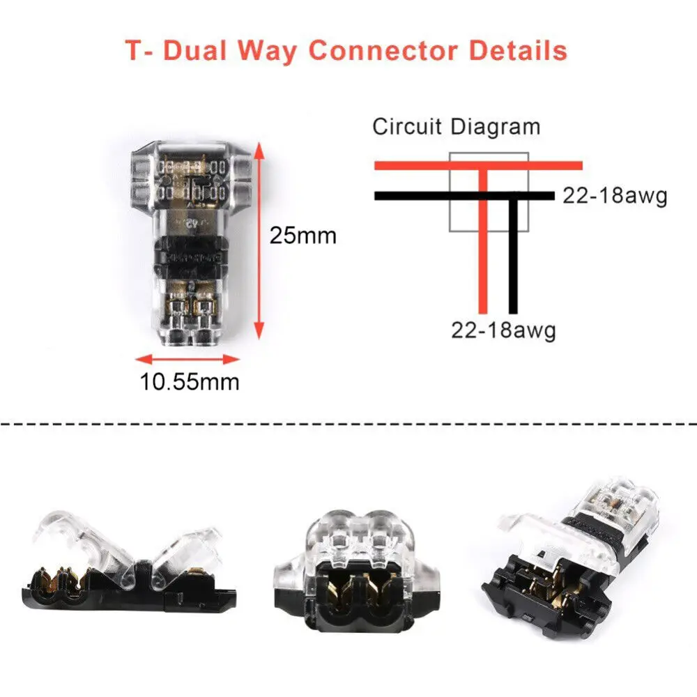 5/10/20PCS 와이어 케이블 스냅 T2 커넥터 없음 솔더 없음 껍질 빠른 터미널 연결 조인 자동차 플러그 전기 액세서리