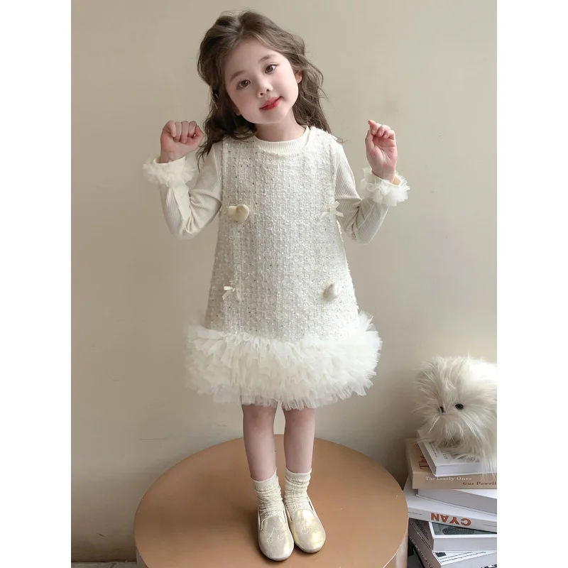 

Girls Dress Set2025Spring and Autumn New Fashionable Children's Vest Dress Little Girl Princess Dress