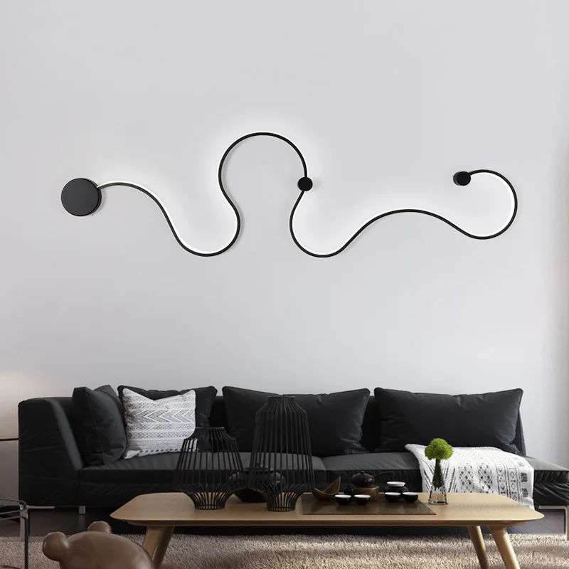 Nordic LED Snake Shaped Wall Lamp Modern Linear Light Rail Light Creative Restaurant Lights Living Room Exhibition Hall Decor