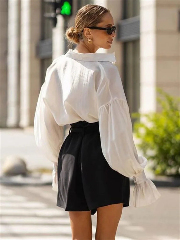 

Female Solid Summer Blouses Tossy Casual Loose Commute Shirts For Women Long Sleeve See-Through Elegant Coat