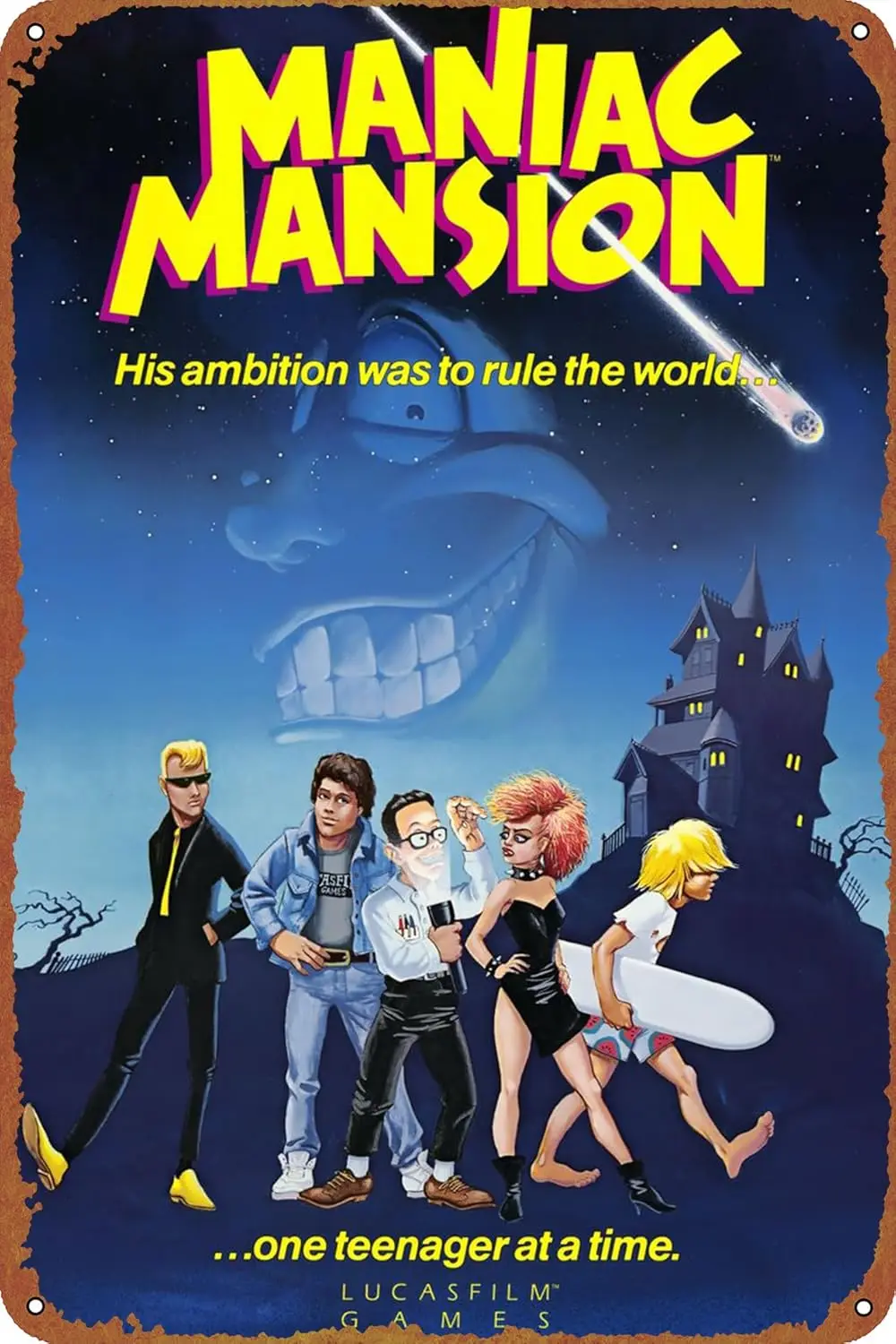 Maniac Mansion Music Poster Retro Metal tin Sign Halloween Tin Sign,Cave,Bar,Club, Home Wall Art Metal Tin Sign 8x12 inches