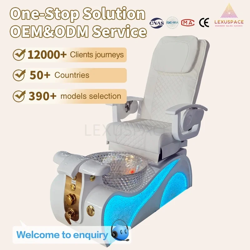 Elegant Luxury Pipeless Spa Pedicure Chairs with Colorful LED Light Base for Nail Station