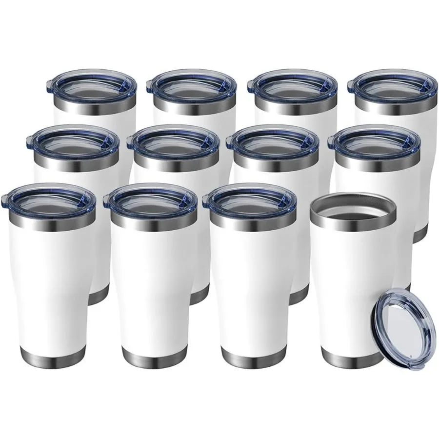 

Bulk 20 oz Vacuum Insulated Stainless Steel Tumblers with Lid Double Wall Powder Coated Coffee Mugs White 12 Pack for Daily Use