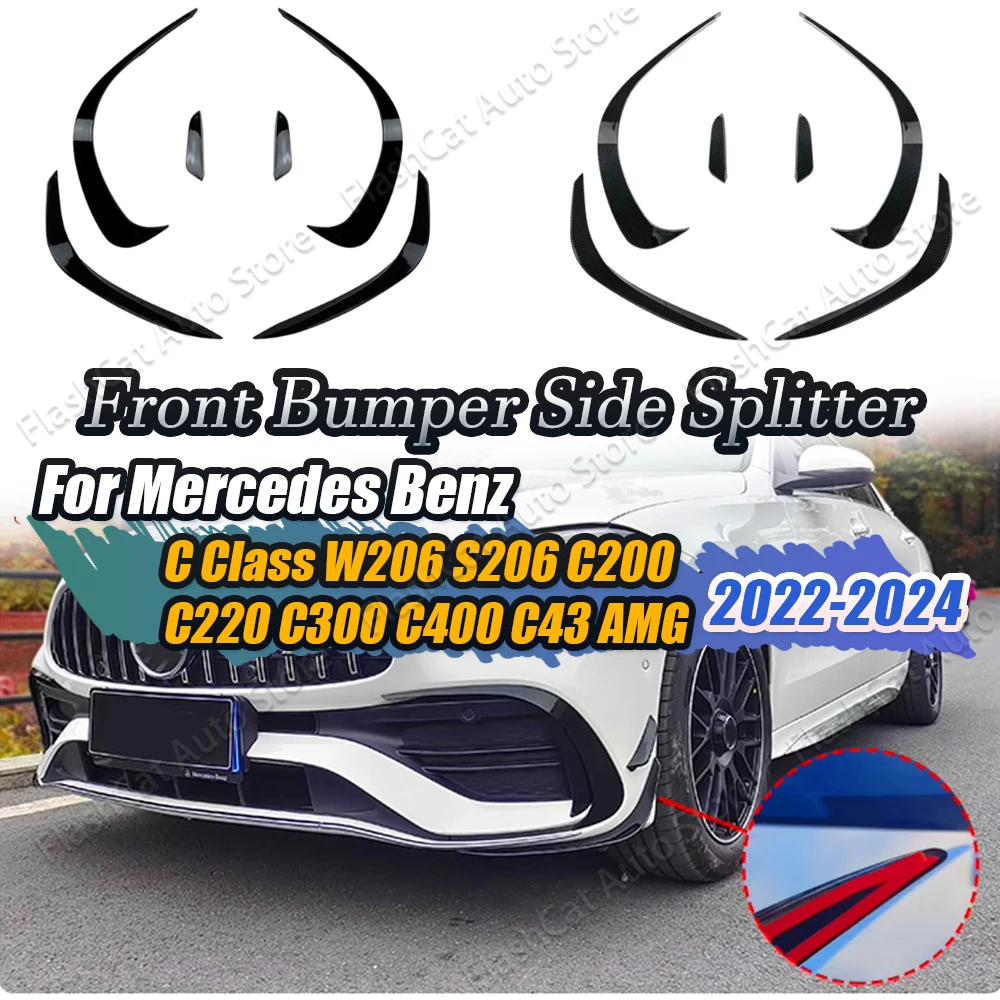 Bumper Side Canard Cover For Mercedes Benz C Class W206 Front Fog Lamp Grill Sticker W206 S206 C200 C260 C300 C43 AMG 2022-2024