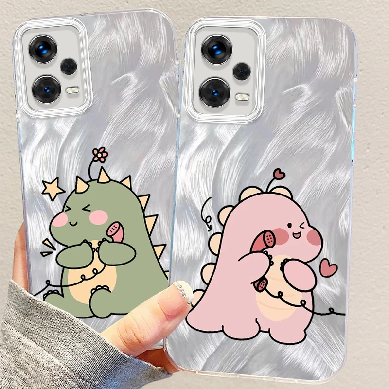 Dinosaur Cartoon Cute Lovers For Xiaomi Redmi Note 13 12 11 11S 10 10S 9 9S 8 Pro Plus Max 5G Feather Yarn Cover Phone Case