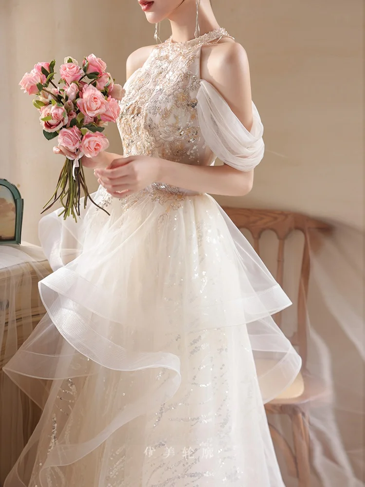 

Вечернее платье цвета шампань для женщин, новинка 2025 года, роскошное, элитное, для помолвки, торжества, в стиле принцессы, высококачественное