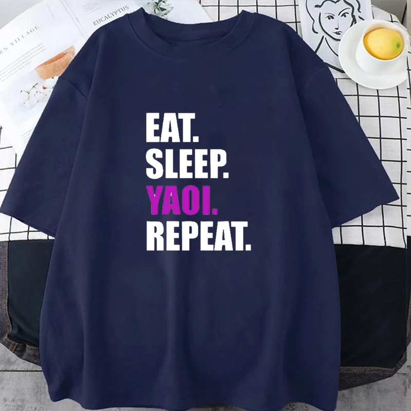Eat Sleep Yaoi Repeat T Shirt Manga Tshirt Men Women Breathable T-shirt Unisex Summer Short Sleeve Round Neck Shirt Street Tees