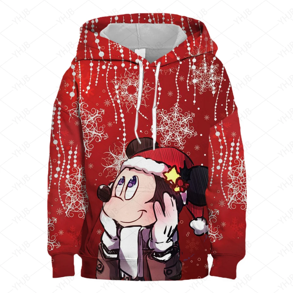 2024 New Girls\' Sweatshirt Disney Lilo&Stitch Pattern Merry Christmas Print Casual Wear Short Pullover Long Sleeve Top ﻿