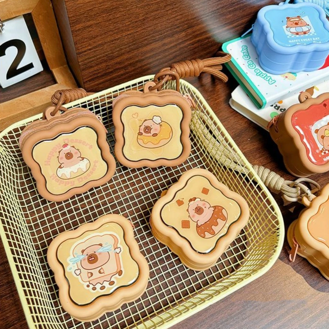 

New Cute Capybara Silicone Coin Purse Cartoon Waterproof Mini Wallet Zipper Bag Multifunctional Earphone Bag Square Keychain Bag