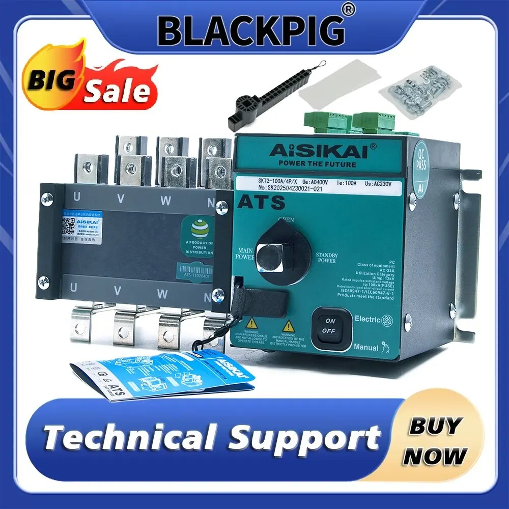 

Aisikai 250A 300A 4P ATS Controller Dual Power Automatic Transfer Switch 220v Control Voltage Electric Diesel Generator Parts
