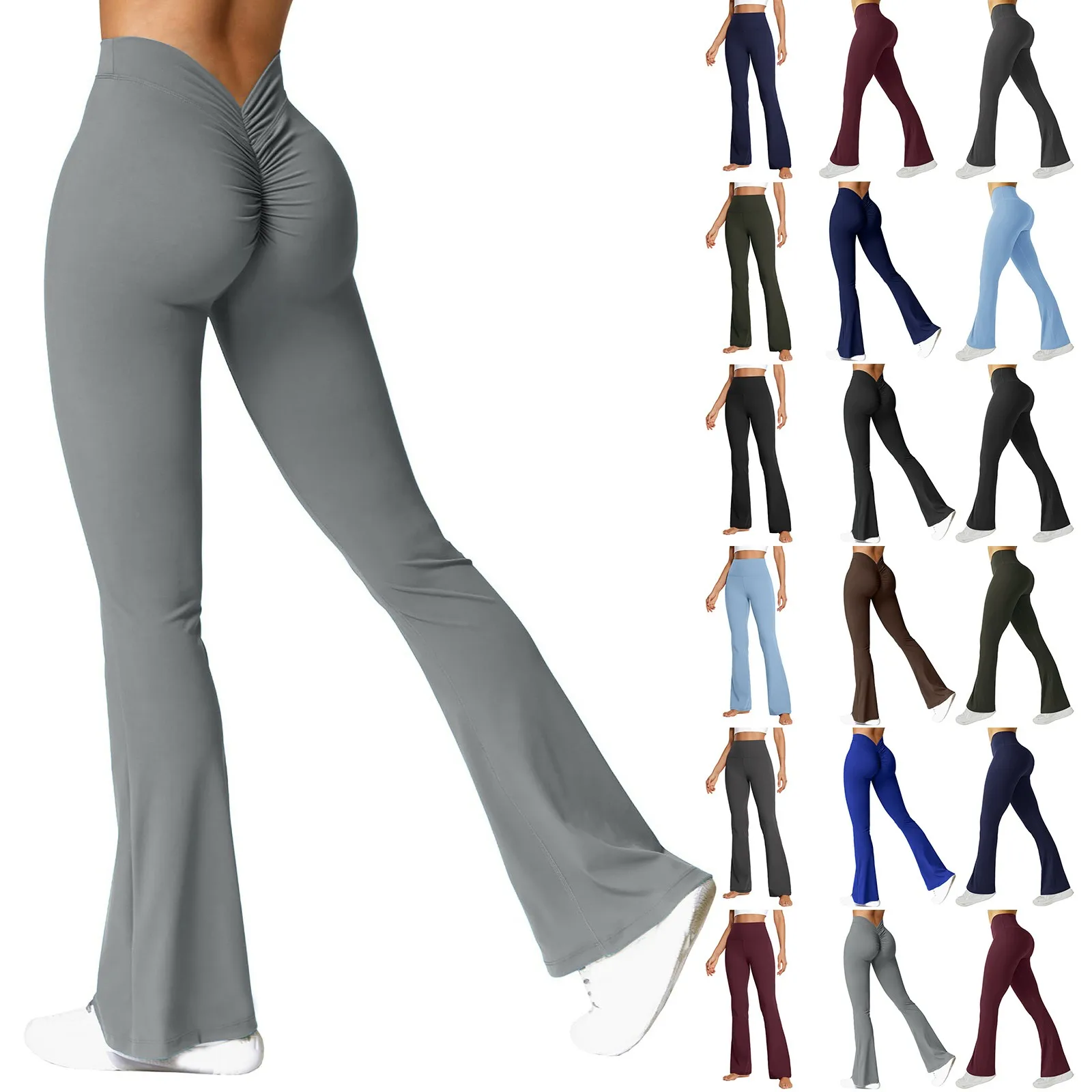 Womens Stretch Yoga Leggings Fitness Running Gym Sports Full Length Active Pants Flared Trousers Suministros Para Fiestas 2024