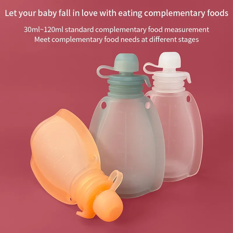 Baby Food Pouches Reusable Silicone Yummy Bag Food Grade BPA Free Puree Juice Breastmilk Storage Bottle Portable