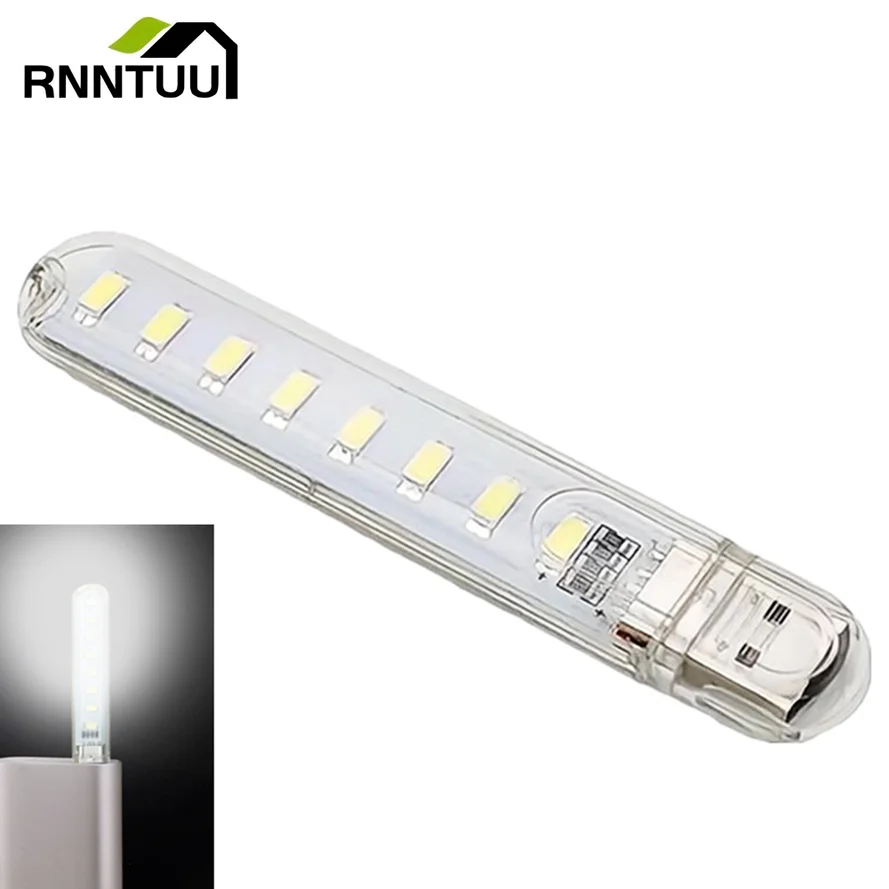 Portable Mini 5V USB LED Light 8 LEDs indoor Table Desk Book Lamp Flashlight Night Light For Power Bank Laptop Camping Lighting