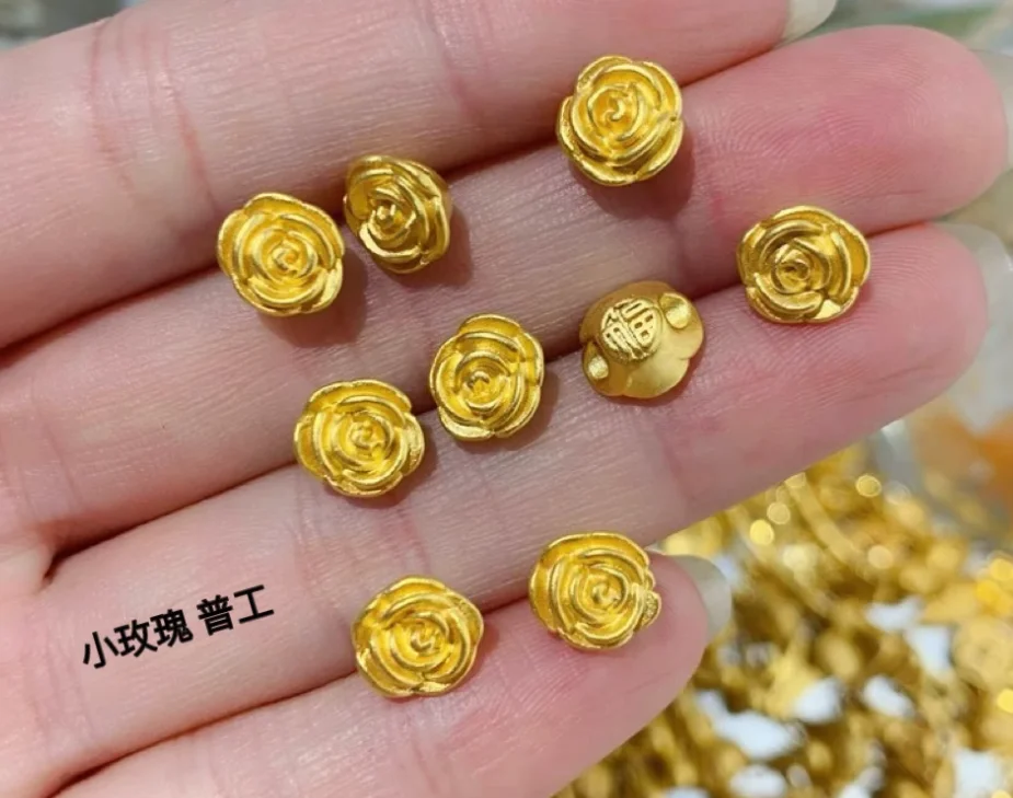 

3d hard gold charms 24k pure gold rose charms 999 fine gold rose pendants diy bracelets