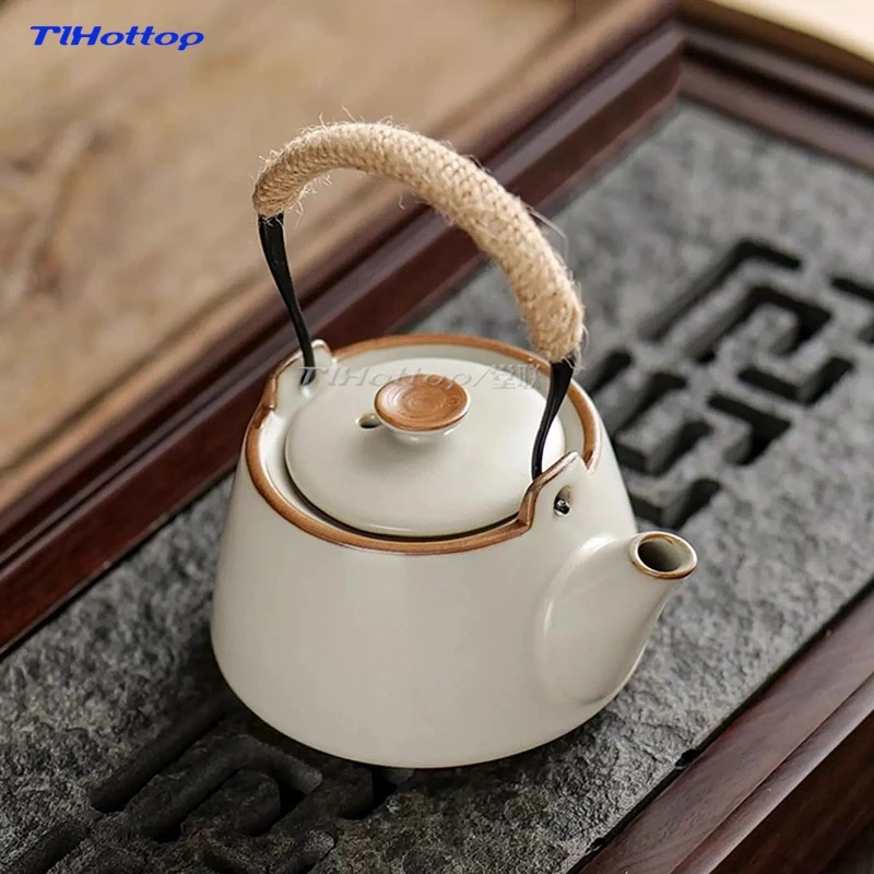 Ru kiln Teapot Lifting Beam Pot Open Piece Retro Single Pot Home Tea Set Chinese Ceramic Tea Infuser