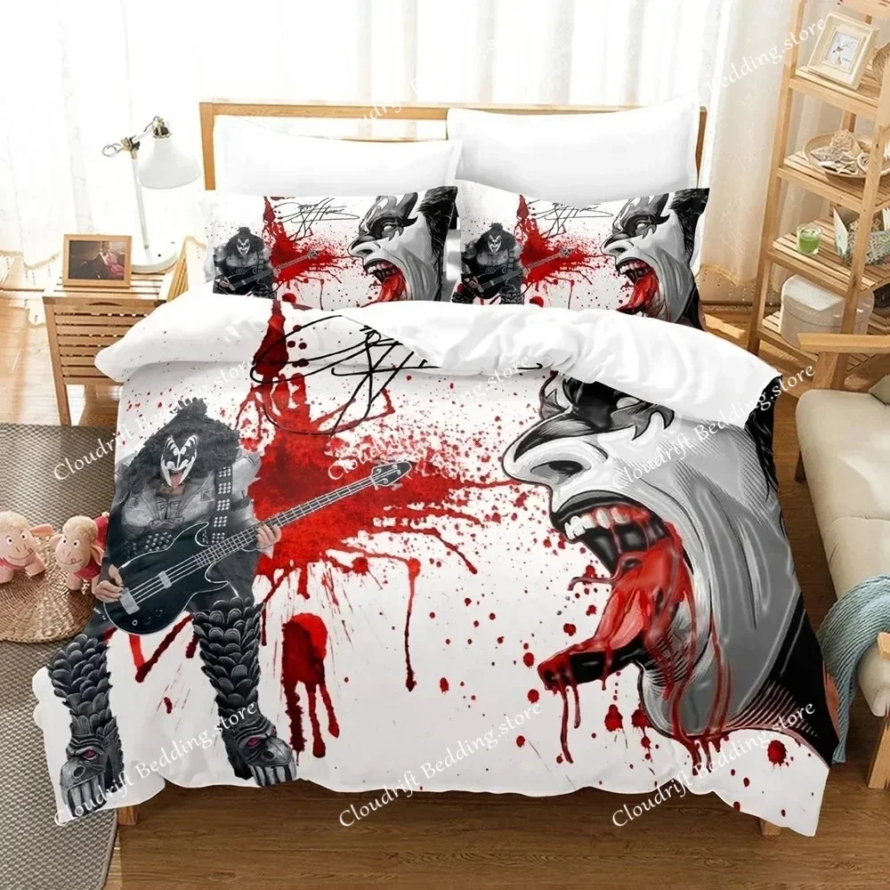 3D Kiss Rock Band Music Bedding Set Polyester Pillowcases Quilt Cover Fashion Home Decor Gift Twin King Queen  Duvet Cover026