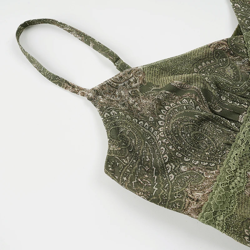 SUCHCUTE Fairycore Y2K Damen Cami-Top mit Blumenmuster, Spitzen-Patchwork, Asymmetrischem Saum, Spaghettiträgern, Schlankem Schnitt, Ärmellos, Streetwear Cami – Detail 9
