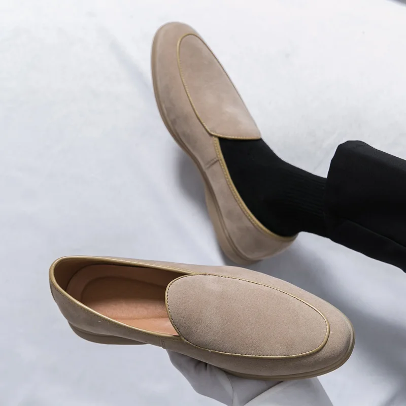 Spring Autumn Fashion Men's Loafers Soft Sole Casual High-top Suede Leather Ventilate Shoes Mens Light Comfortable Driving Flats