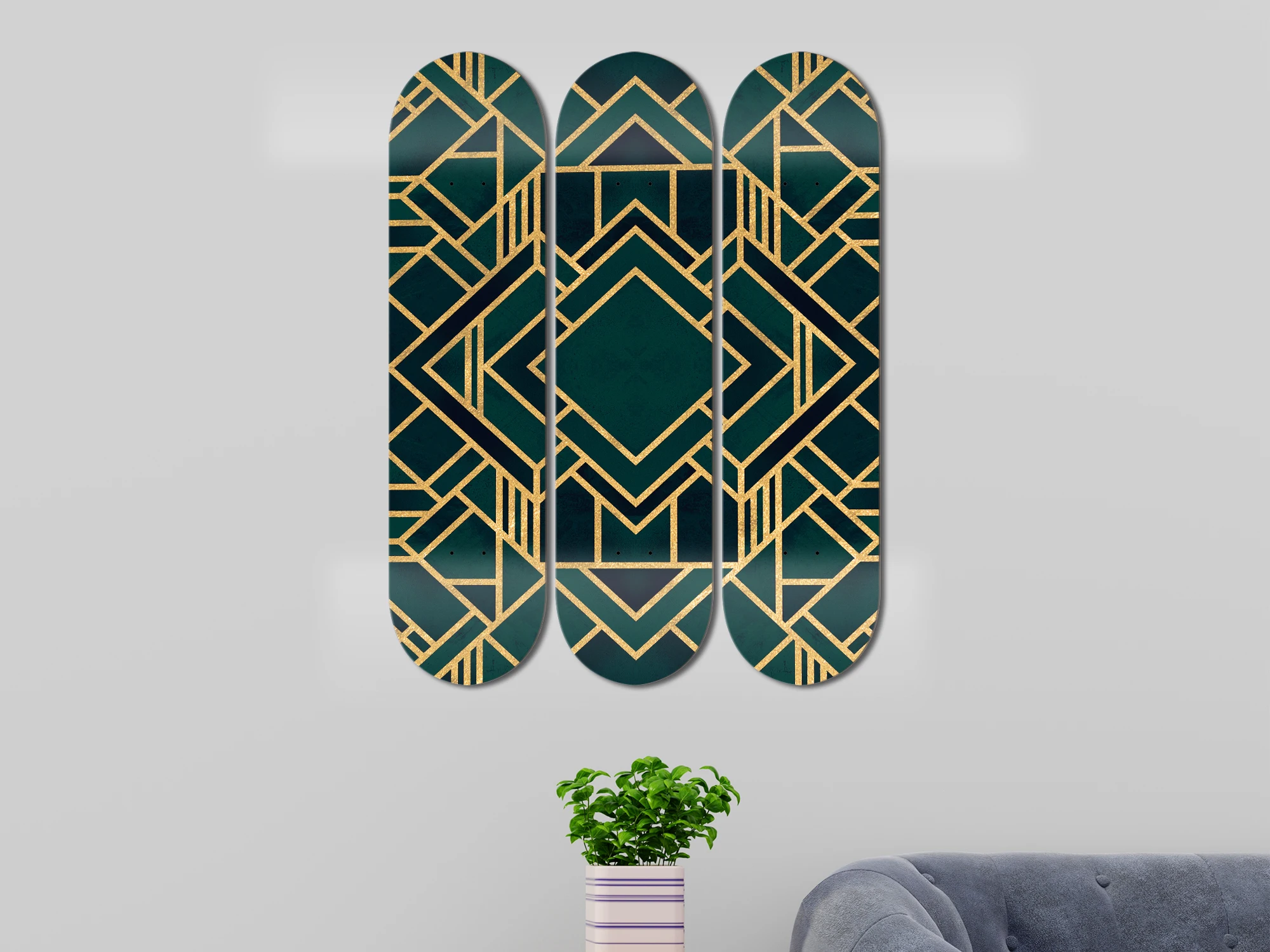 Set of 3pcs Decorative Geometric Art Skateboard Wall Art 7-layer Maple Decoration Skateboard Furnish and Decorate for Home Decor