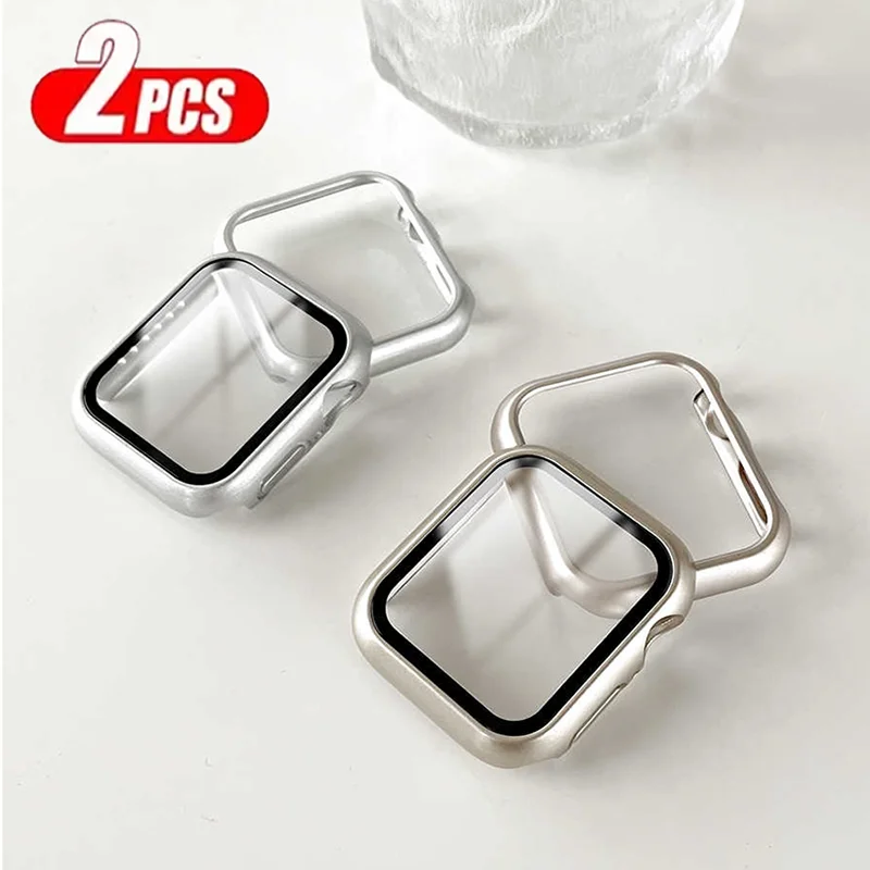2 Stück gehärtetes Glas + Abdeckung für Apple Watch Case 45 mm 41-40 mm 44 mm 42 mm