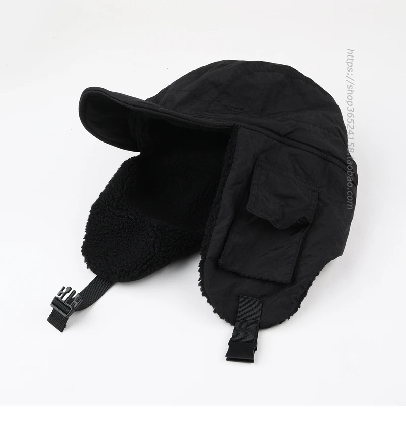 Pilot Cap Men\'s Outdoor Cycling Tooling Drawstring Earflaps Warm Ushanka Women