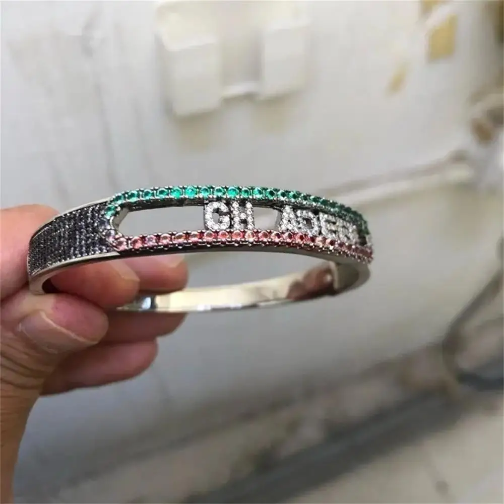 The Bling King Custom Name Letter 26 Initial Bracelet Pave Bling Cubic Zirconia DIY Moving Letter Bangle Hiphop Jewelry For Gift
