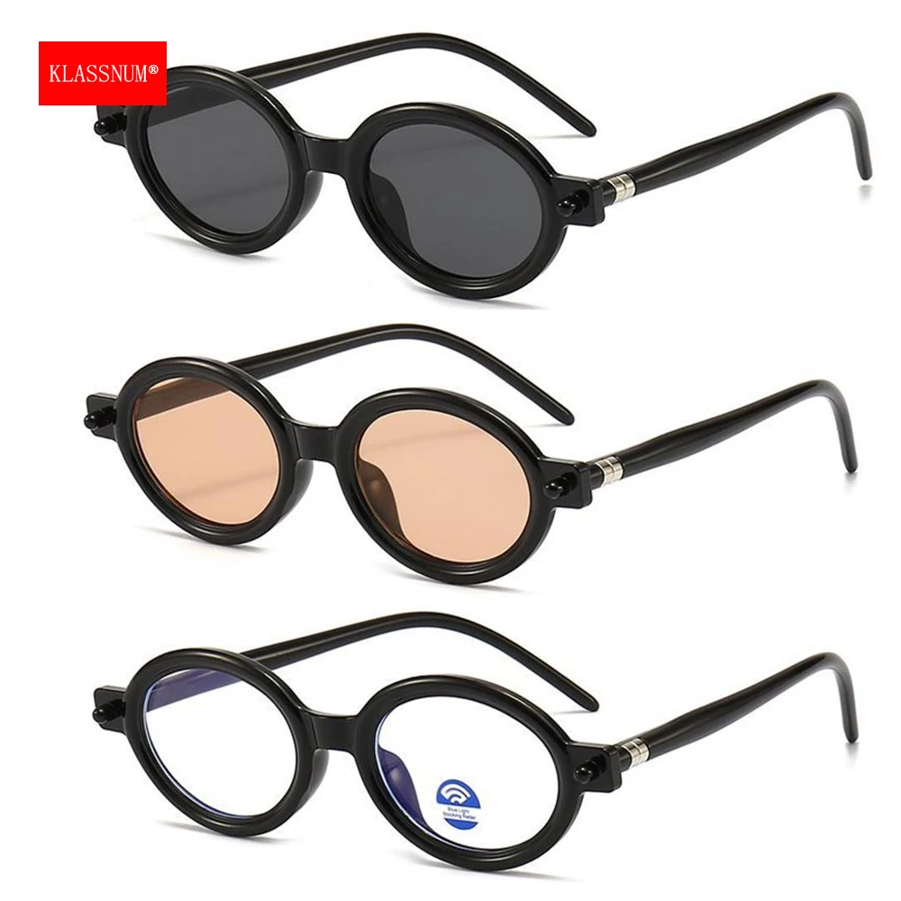 KLASSNUM Women Y2k Small Oval Color Glasses Vintage Sunglasses Men Brand Designer Black Punk Sun Glasses 2024 Round Eyewear