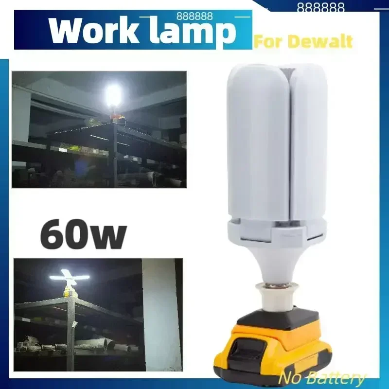 luz de trabalho dobravel led para bateria li ion dewalt suporte da lampada e27 lanterna 18v 20v 30w 45w 60w 01