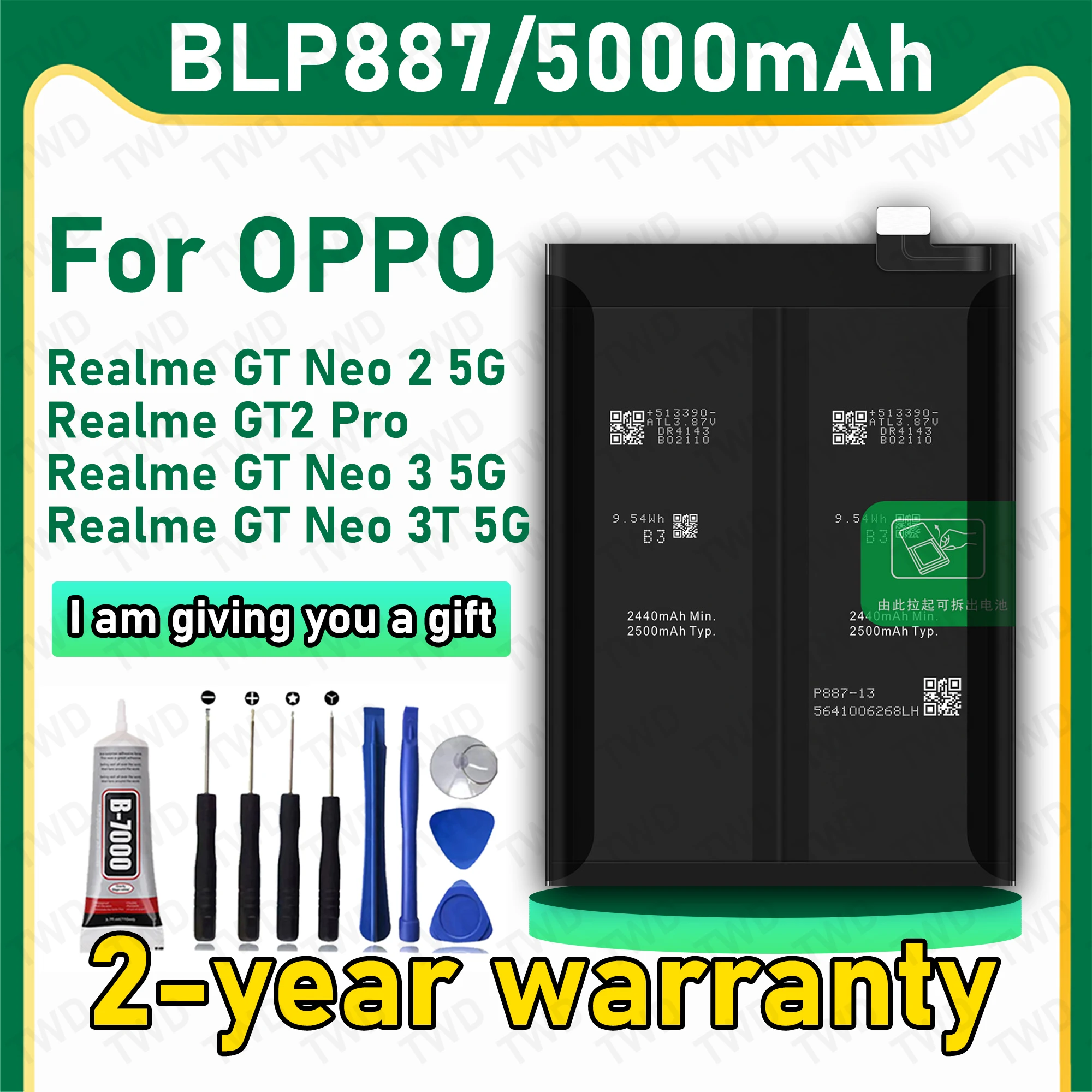 BLP887 Large capacity 5000mAh Battery For OPPO Realme GT Neo 2 5G/GT2 Pro/GT Neo 3T 5G Batteries New High Quanlity+Free Tools