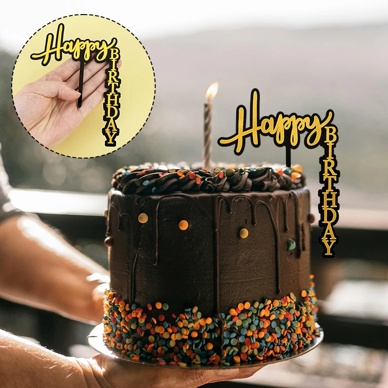 

1Pc Black Golden Happy Birthday Cake Decor Acrylic Cake Topper Birthday Party Decoration Kids Gifs Supplies