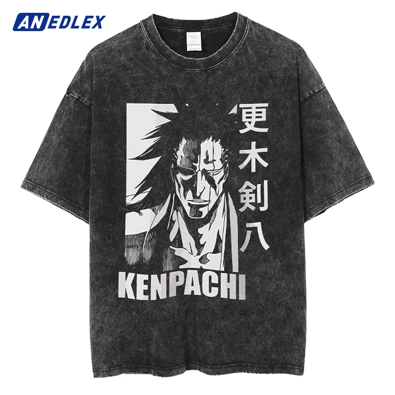 

Men Streetwear Vintage T-shirt Japanese Anime Print T-shirt Harajuku Washed Black Oversized T-shirt Summer Cotton Tops