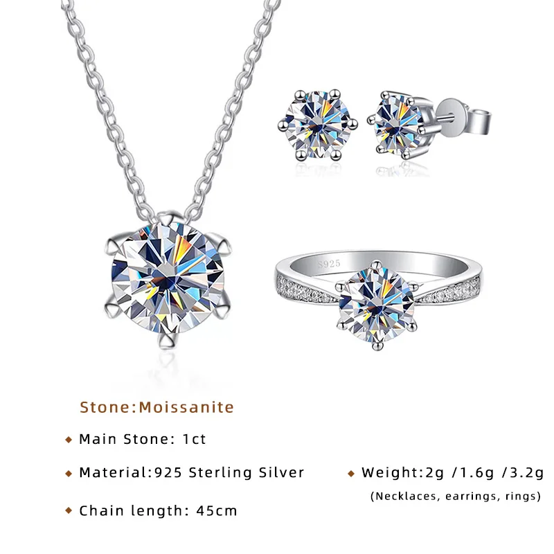 JoyceJelly Moissanit Schmuck-Set mit 1CT D Farbe VVS 3EX Moissanit Stein Pass Diamant Test Hochzeit Luxus edlen Schmuck Geschenk – Detail 21