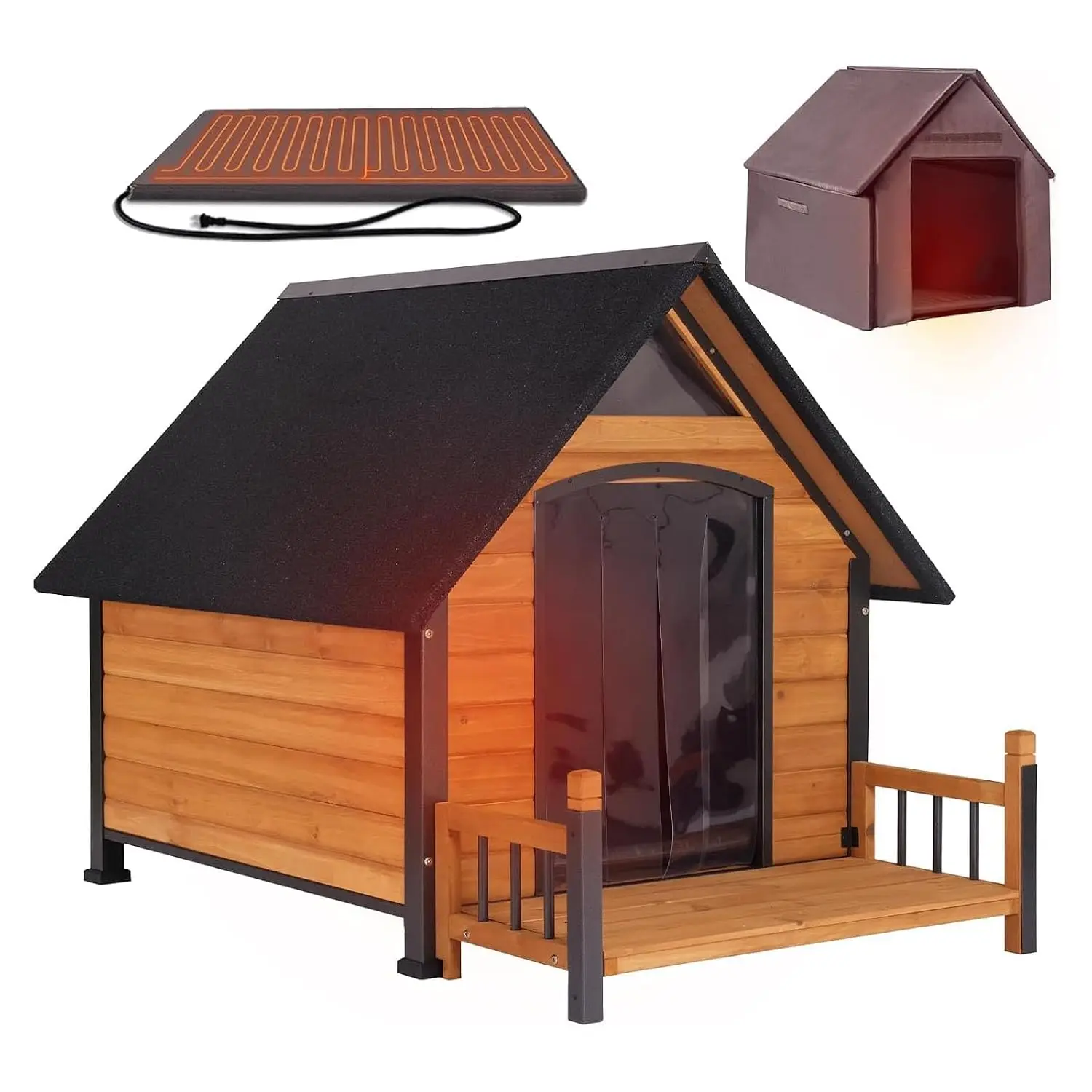 Heated Insulated Dog House Outdoor With Safe Pad, Chew-Proof Metal Frame For Medium To Large Dogs, 37.4